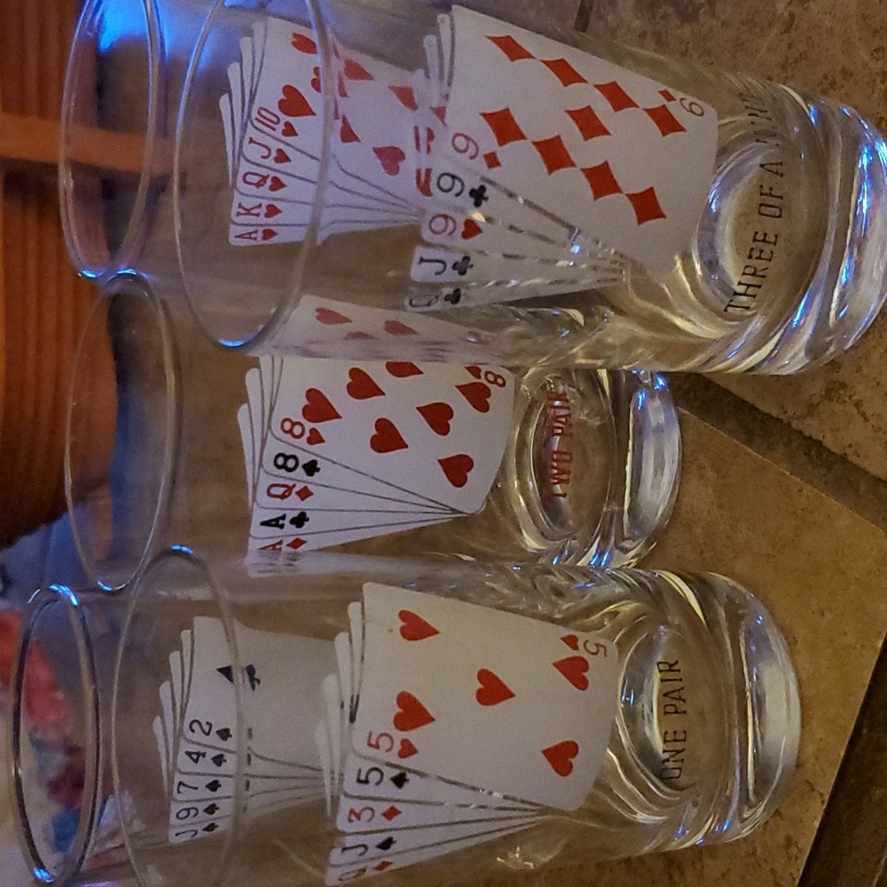 Vintage Mid Century Poker Playing Card Highball Glasses / Tumblers Set of 5